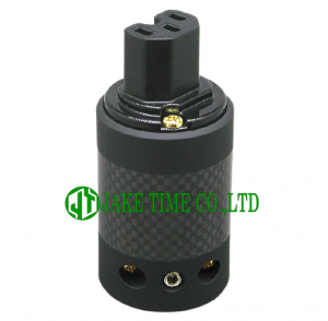 Audio Connector IEC 60320 C15 音响级欧规电源插座 黑色, 黑色碳纤维外壳, 镀金