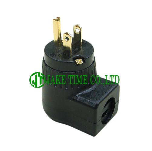 Audio Plug NEMA 5-15P 音響級美規電源插頭 黑色, 直角L型, 鍍金
