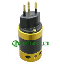 Audio Swiss Plug Type J 音响级瑞士电源插头 金色烤漆, 黑色碳纤维外壳, 镀金