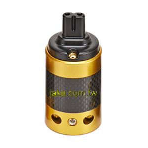 Audio Connector IEC 60320 C7 音響級歐規電源插座  金色烤漆, 黑色碳纖維外殼, 鍍金