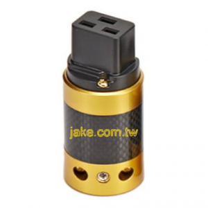 Audio Connector IEC 60320 C19 音響級歐規電源插座  金色烤漆, 黑色碳纖維外殼, 鍍金